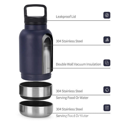 32 Oz Portable Stainless Steel Pet Feeder – 3-In-1 Travel Bowl & Insulated Water Bottle for Dogs