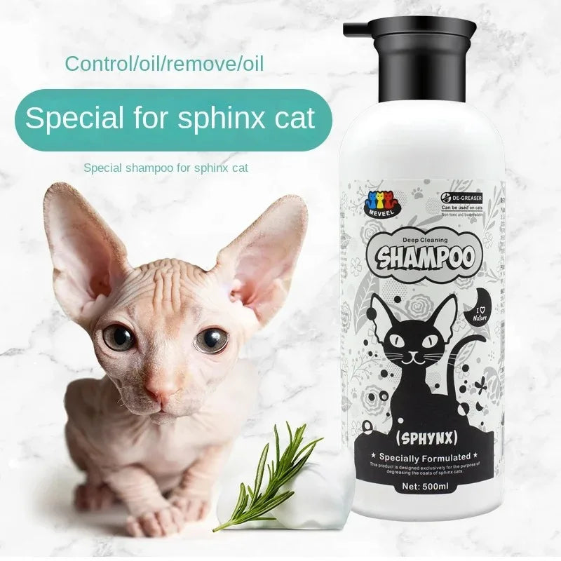 500ml Sphinx Cat Shampoo – Oil Control Body Wash for Hairless Cats, Gentle Pet Shower Gel