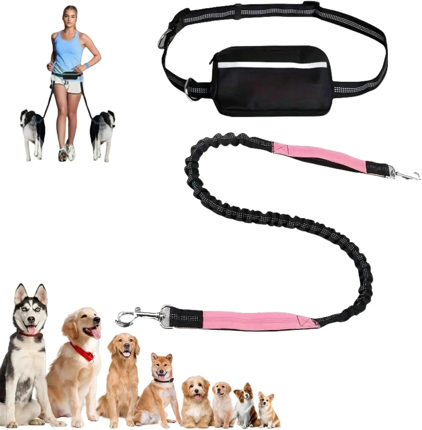 Upliftjoys 5.5 Ft Hands Free Dog Leash with Zipper Pouch – Adjustable Waist Leash for Walking & Running