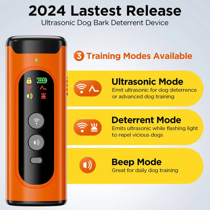 Ultrasonic Dog Repeller 50FT Range Dog Bark Deterrent Device Anti-Bark Device for Dog Training with LED Flashlight
