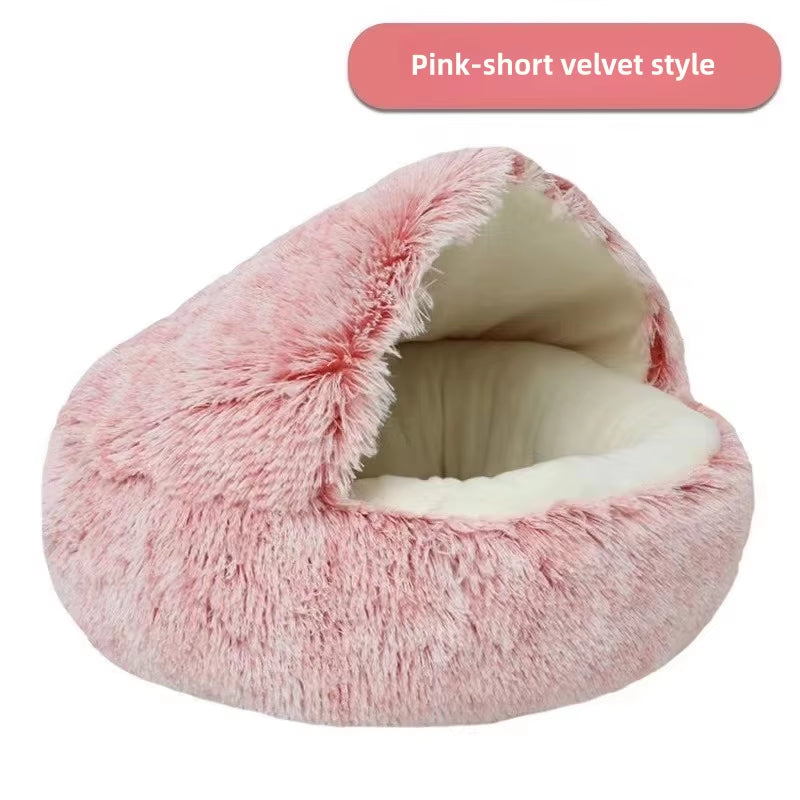Autumn & Winter Plush Pet Bed – Warm, Semi-Enclosed Cat Nest