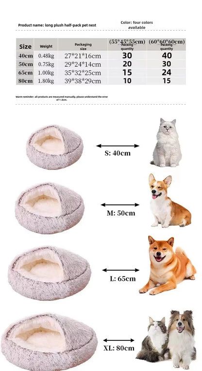 Autumn & Winter Plush Pet Bed – Warm, Semi-Enclosed Cat Nest