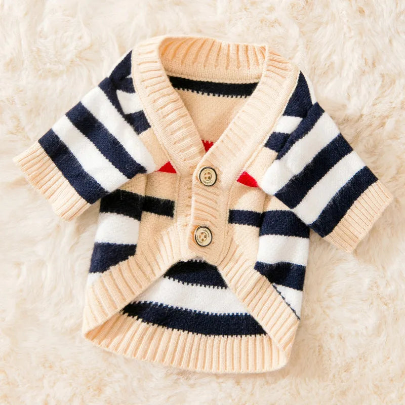 Knitted Winter Sweater for Dogs & Cats – Striped Cardigan for Small Pets