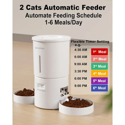 Automatic Dual Cat Feeder for 2 Cats | 6 Meals/Day, 12 Portions/Meal | Smart Pet Food Dispenser with Flexible Schedule