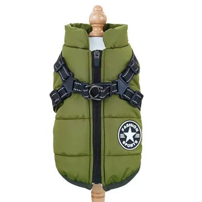 Winter Dog Coat with Harness – 2-in-1 Waterproof Fleece Jacket for Small to Large Dogs | Zipper Design