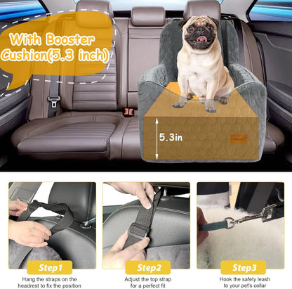 Memory Foam Dog Car Seat for Small & Medium Dogs – Washable, Adjustable, Comfortable Pet Booster Seat for Safe Car Travel