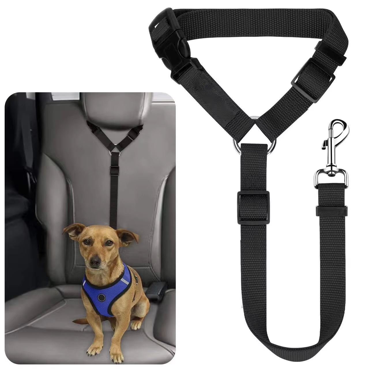 Adjustable Two-In-One Pet Car Seat Belt & Leash - Nylon Lead Harness for Dogs - Pet Safety Belt & Walking Collar