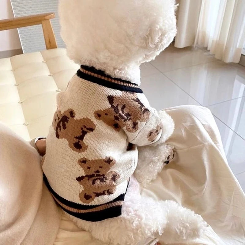 Knitted Winter Sweater for Dogs & Cats – Striped Cardigan for Small Pets