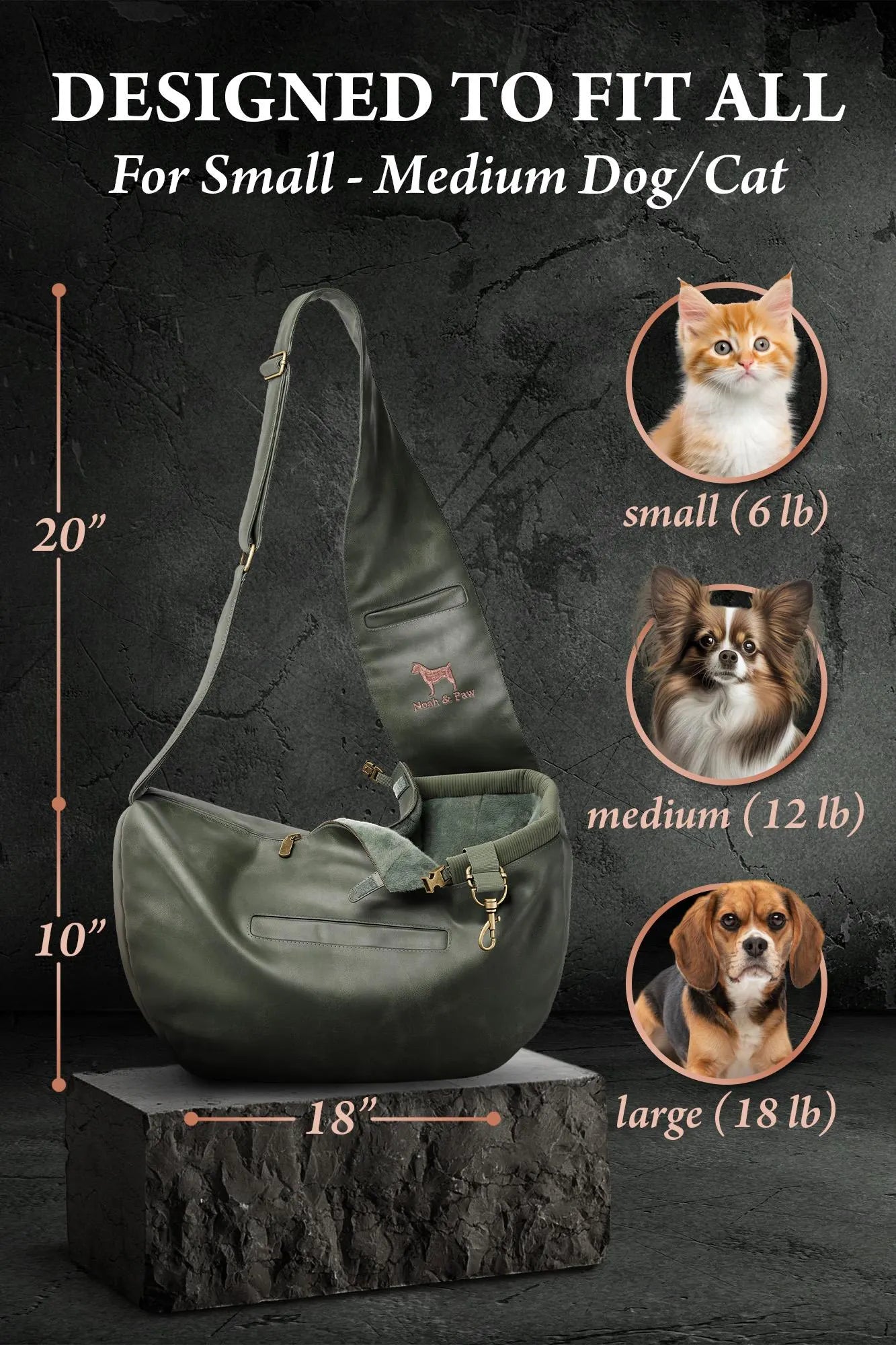 Luxury Dog Sling Carrier for Small Dogs - Adjustable Padded Strap, Vegan Leather, Breathable Plush, 3X Safety Features (Dark Green)