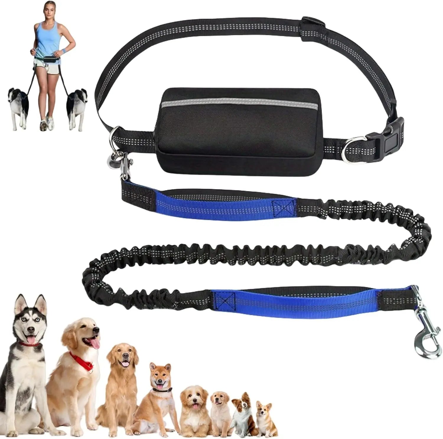 Upliftjoys 5.5 Ft Hands Free Dog Leash with Zipper Pouch – Adjustable Waist Leash for Walking & Running