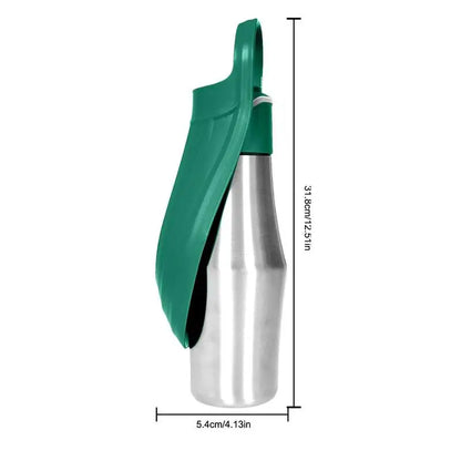 Portable Dog Water Bottle - 750ml (27oz) Stainless Steel Travel Water Dispenser with Leaf Shape Bowl for Small & Large Dogs