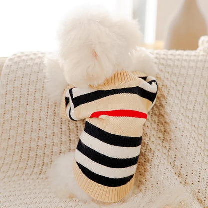 Knitted Winter Sweater for Dogs & Cats – Striped Cardigan for Small Pets