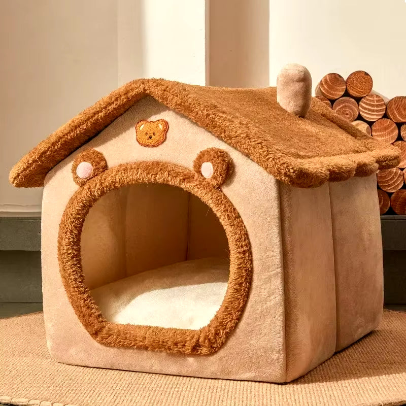 Cartoon Folding House – Cozy Winter Kennels, Mattresses, and Pet Baskets