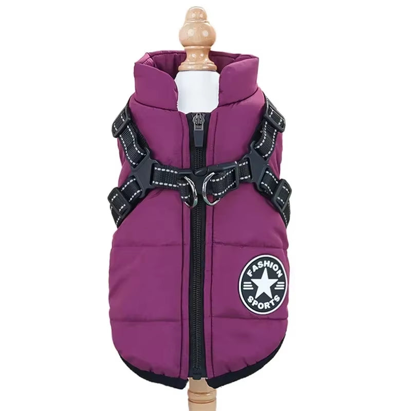 Winter Dog Coat with Harness – 2-in-1 Waterproof Fleece Jacket for Small to Large Dogs | Zipper Design