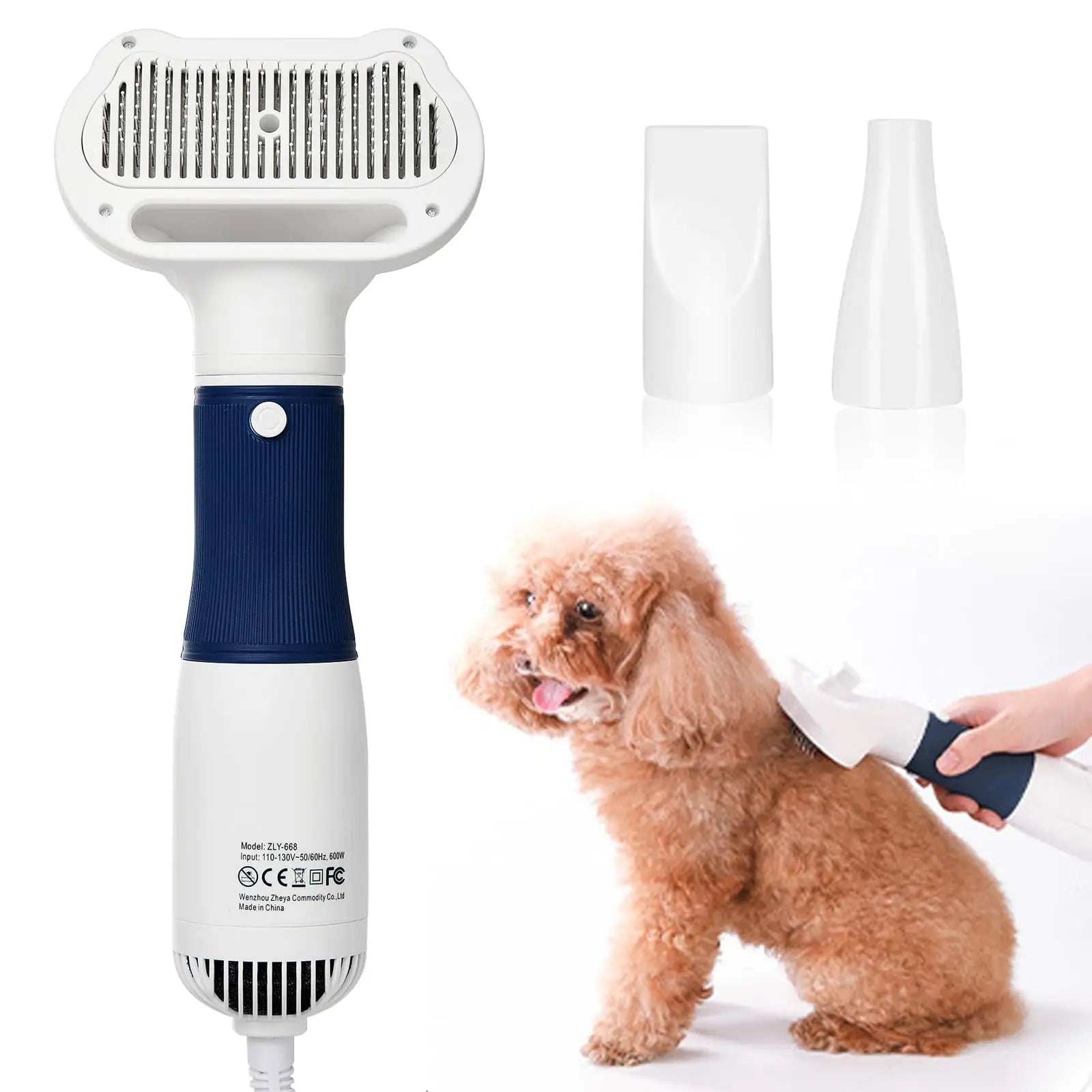 3-in-1 Pet Hair Dryer Slicker Brush for Dogs & Cats – Quiet, Portable, Adjustable Temperature with Overheat Protection