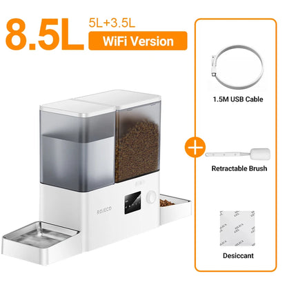 8.5L Automatic Pet Feeder & 3.5L Water Fountain - WIFI App Remote Control Smart Dog Food Dispenser & Gravity Water Drinker