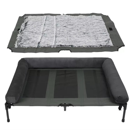 Elevated Outdoor Dog Bed – Cooling Raised Pet Lounger with Detachable Plush Bolster for Summer & Winter
