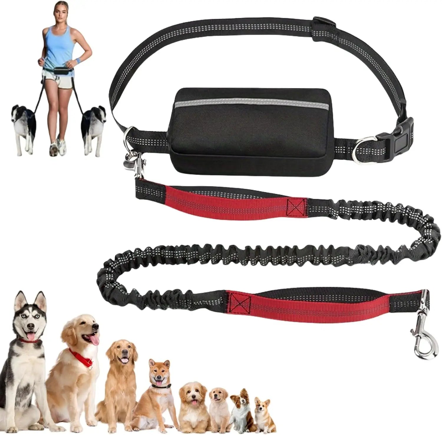 Upliftjoys 5.5 Ft Hands Free Dog Leash with Zipper Pouch – Adjustable Waist Leash for Walking & Running