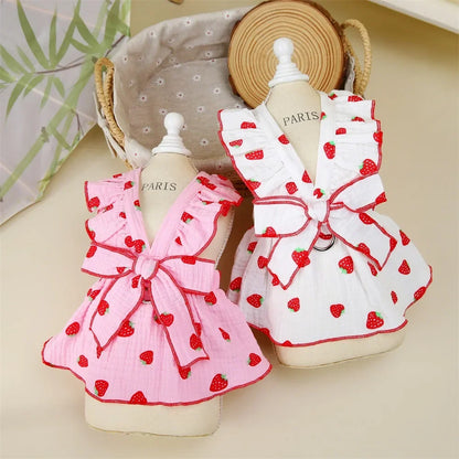 Strawberry Pattern Summer Dress for Dogs – Cute Suspender Skirt for Small Dogs, Cats & Puppies