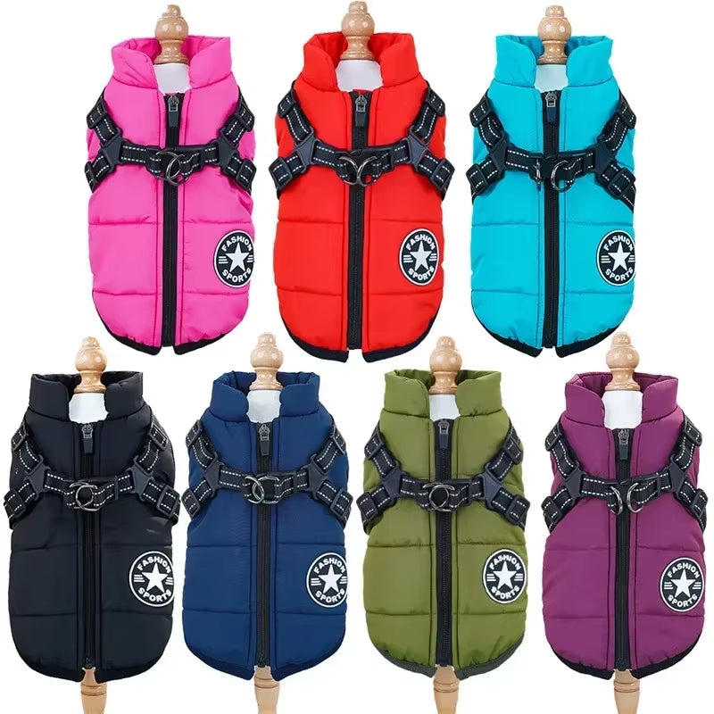 Winter Dog Coat with Harness – 2-in-1 Waterproof Fleece Jacket for Small to Large Dogs | Zipper Design