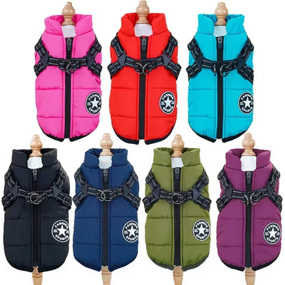 Winter Dog Coat with Harness – 2-in-1 Waterproof Fleece Jacket for Small to Large Dogs | Zipper Design