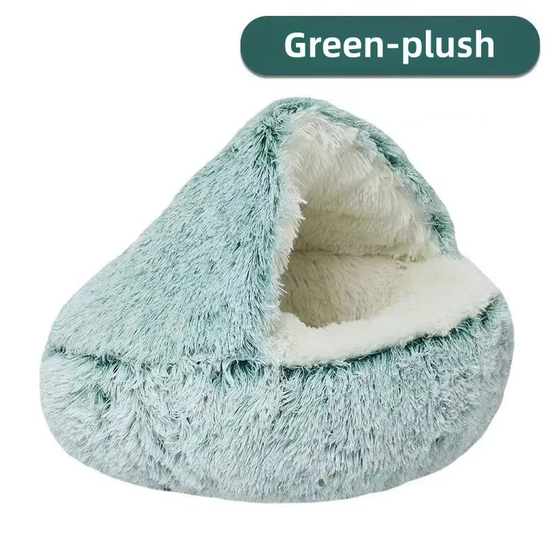 Autumn & Winter Plush Pet Bed – Warm, Semi-Enclosed Cat Nest