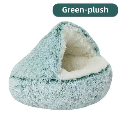 Autumn & Winter Plush Pet Bed – Warm, Semi-Enclosed Cat Nest