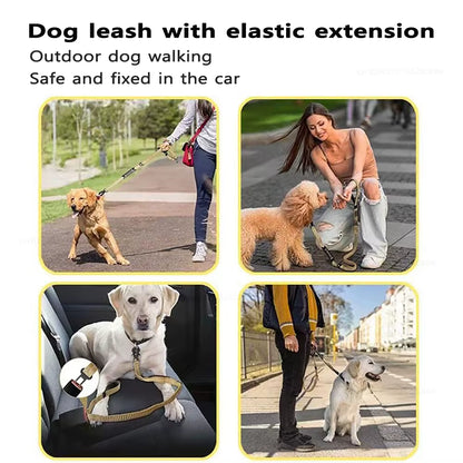 Reflective Bungee Dog Leash – Heavy Duty Tactical Leash with Car Seatbelt for Large Dogs