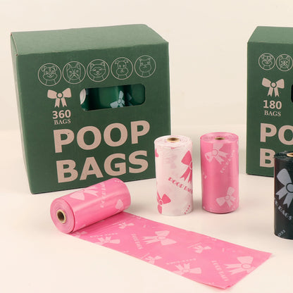 Thick & Durable Pet Poop Bags with Pink Bows – Leakproof Dog & Cat Waste Bags for Outdoor Walks, Multiple Sizes