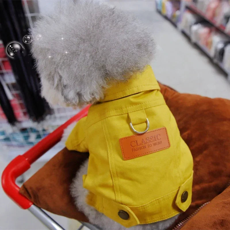 Dog Clothes Denim Coat for Spring & Summer – Comfortable Pet Outfits with Leash Ring for Small & Medium Dogs