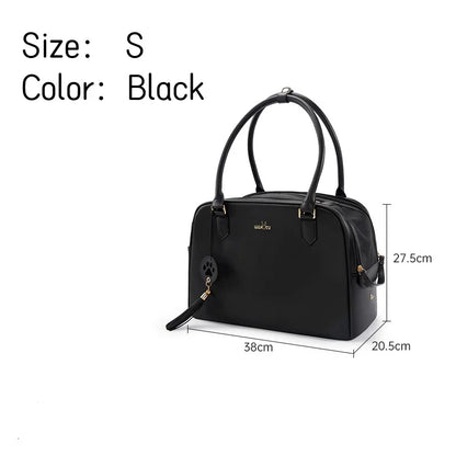 Luxury Leather Cat Bag Carrier – Airline Approved Crossbody Pet Carrier for Puppies, Cats & Rabbits | Portable Travel Handbag – Black