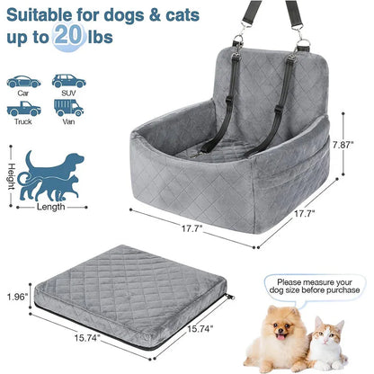 Car Dog Bed & Travel Mat – Front & Rear Safety Seat for Small Dogs & Cats Up to 20lbs