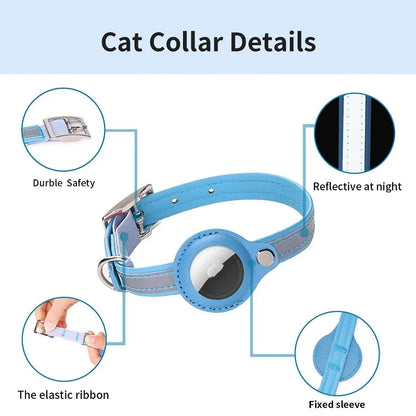 Reflective Leather Dog Collar for Apple Airtag – Adjustable Anti-Lost Collar for Dogs and Cats | Durable PU Leather, Safe & Stylish