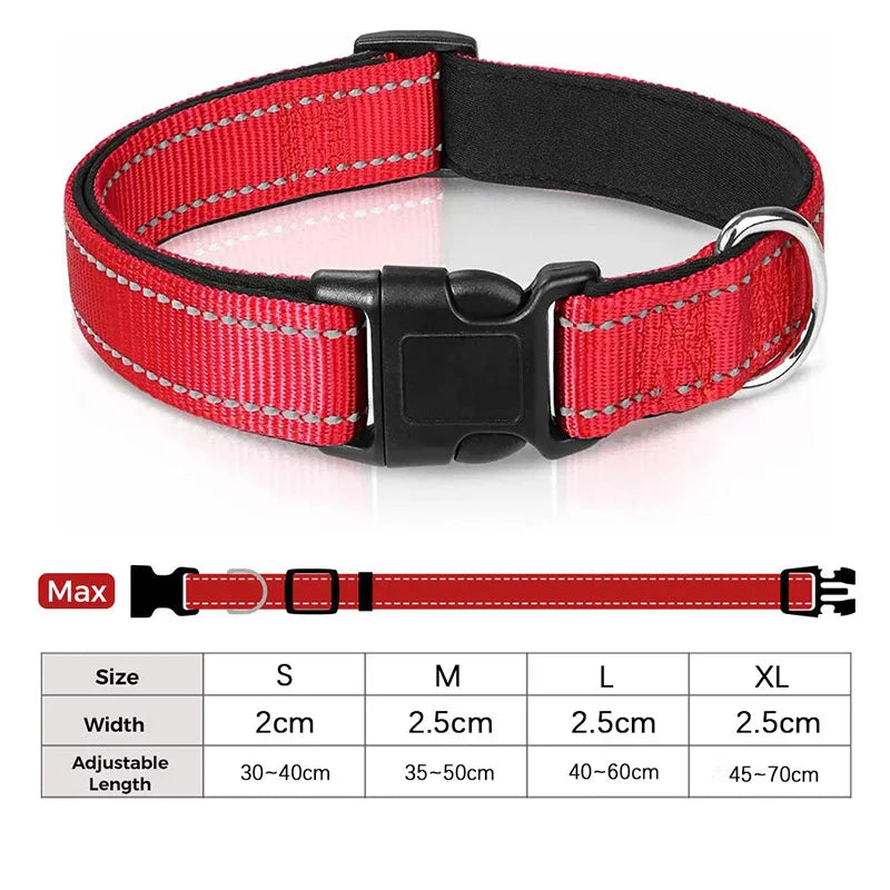Reflective Dog Collar for Medium & Large Dogs – Adjustable, Soft Neoprene Padded Nylon, Sturdy & Comfortable