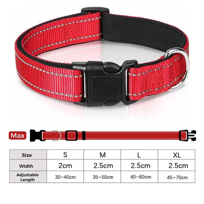 Reflective Dog Collar for Medium & Large Dogs – Adjustable, Soft Neoprene Padded Nylon, Sturdy & Comfortable
