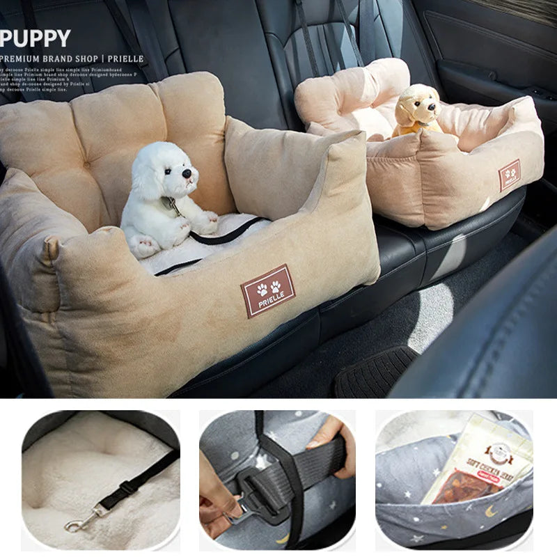 Dog Car Seat with Safety Belt – Universal Four-Season Booster Nest Cushion for Dogs & Cats, Washable Travel Mattress