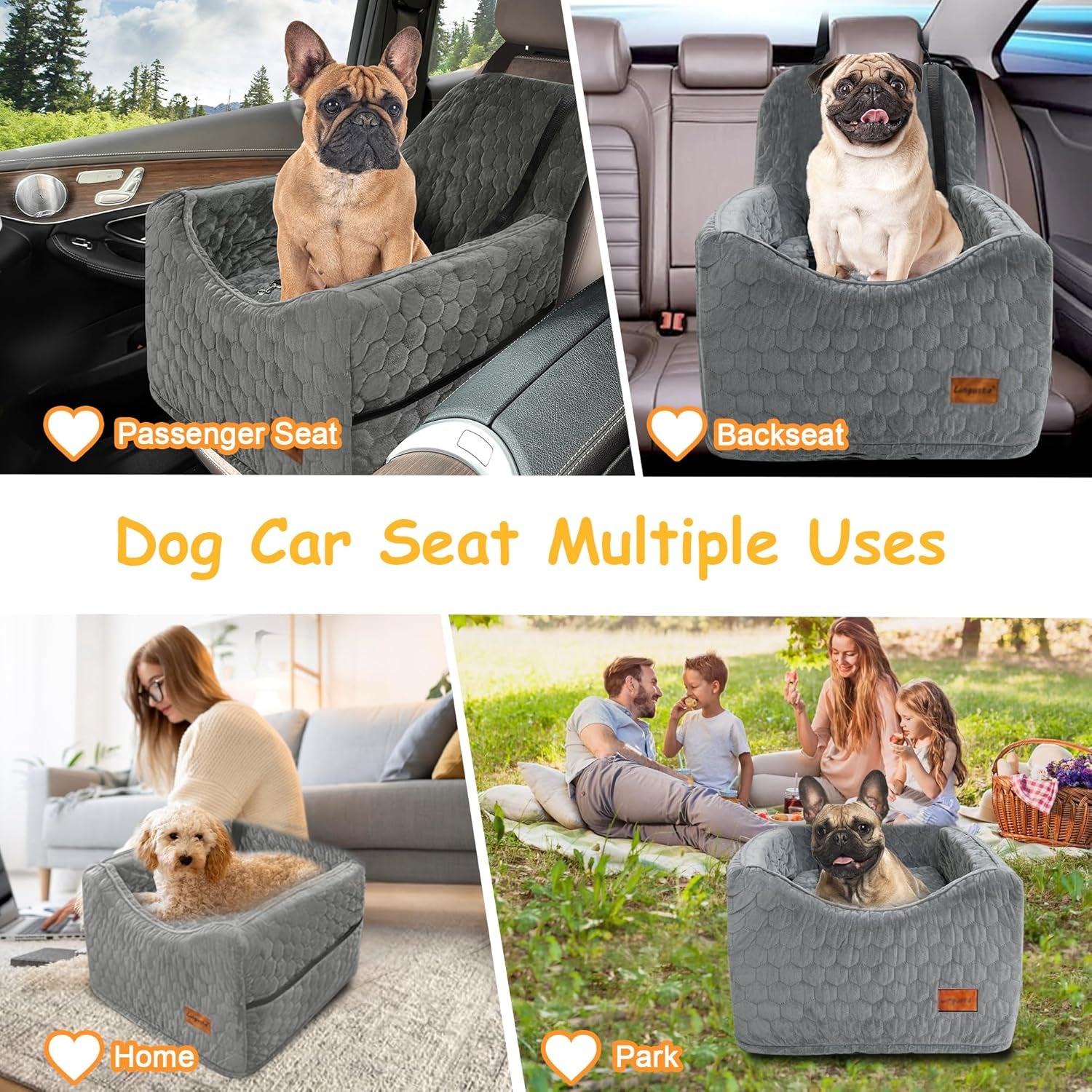 Memory Foam Dog Car Seat for Small & Medium Dogs – Washable, Adjustable, Comfortable Pet Booster Seat for Safe Car Travel
