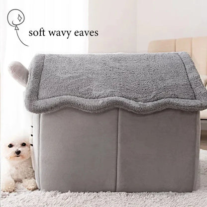 Cartoon Folding House for Dogs & Cats – Cozy Winter Kennels, Mattresses, and Pet Baskets