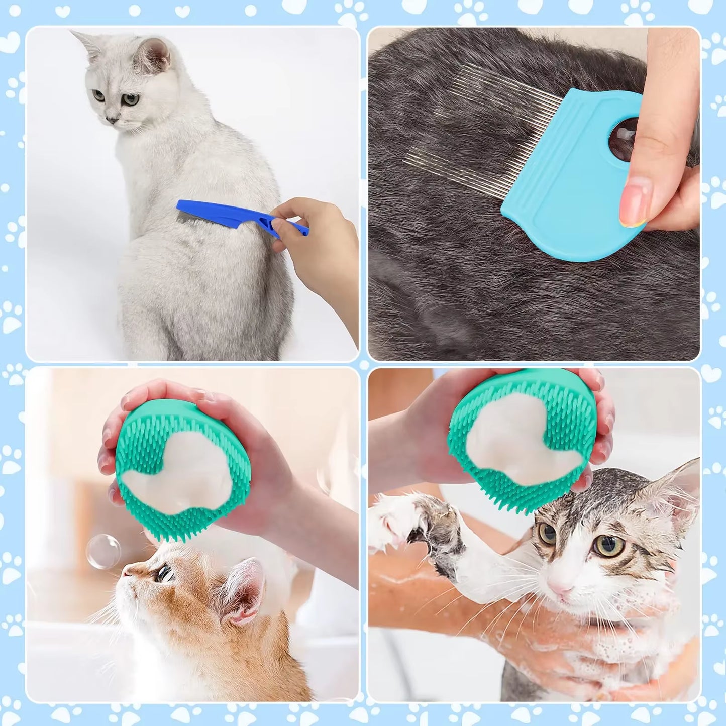 8Pcs Cat Brush Grooming Kit – Flea Comb, Pet Shampoo Bath Brush, Pet Shedding Brush, Silicone Toothbrush for Cats and Dogs