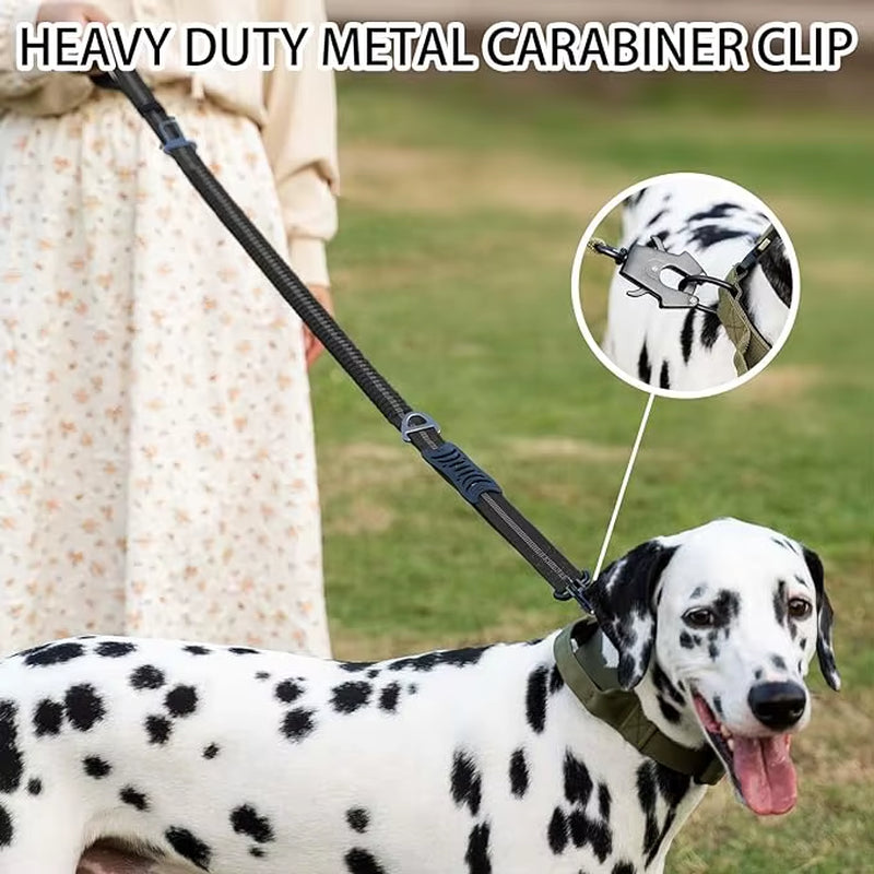 Reflective Bungee Dog Leash – Heavy Duty Tactical Leash with Car Seatbelt for Large Dogs
