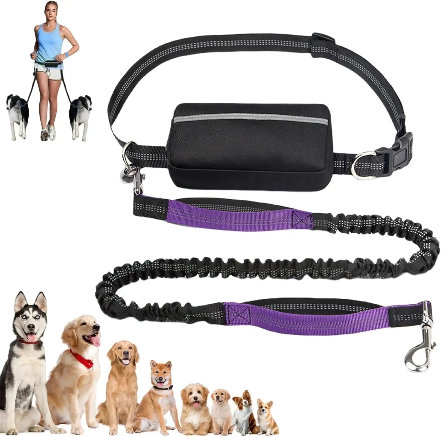 Upliftjoys 5.5 Ft Hands Free Dog Leash with Zipper Pouch – Adjustable Waist Leash for Walking & Running