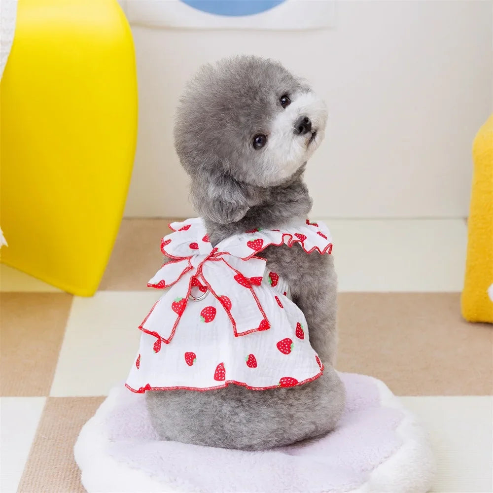 Strawberry Pattern Summer Dress for Dogs – Cute Suspender Skirt for Small Dogs, Cats & Puppies
