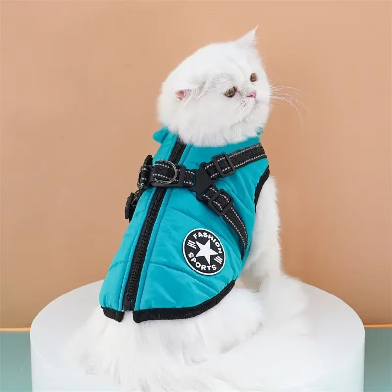 Winter Dog Coat with Harness – 2-in-1 Waterproof Fleece Jacket for Small to Large Dogs | Zipper Design