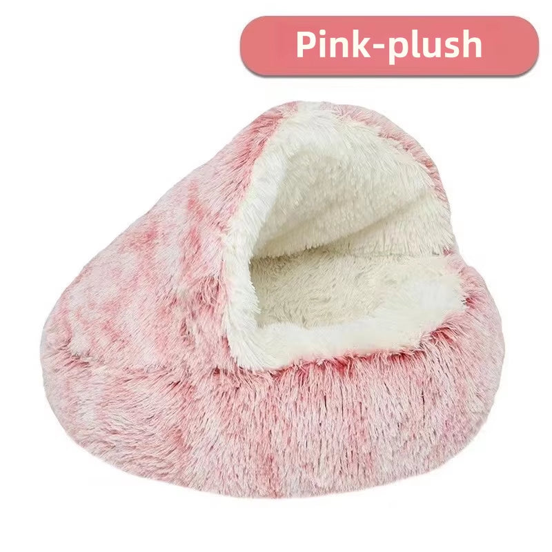 Autumn & Winter Plush Pet Bed – Warm, Semi-Enclosed Cat Nest