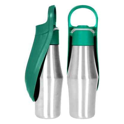 Portable Dog Water Bottle - 750ml (27oz) Stainless Steel Travel Water Dispenser with Leaf Shape Bowl for Small & Large Dogs