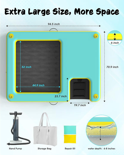 Lesotc Inflatable Floating Platform with Dog Ramp – 8ft x 6ft | 287 lbs Capacity | Non-Slip Water Access for Pets & Humans
