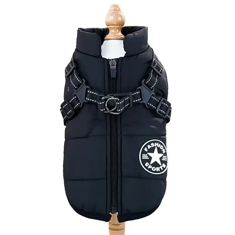 Winter Dog Coat with Harness – 2-in-1 Waterproof Fleece Jacket for Small to Large Dogs | Zipper Design