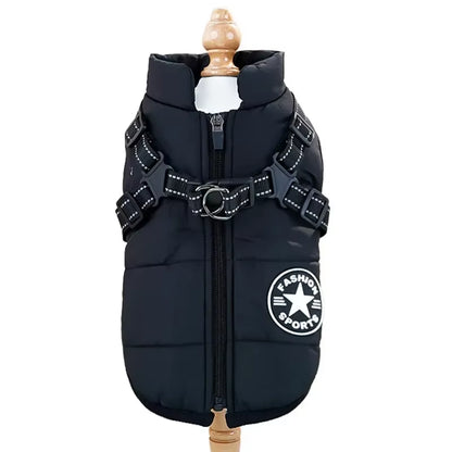Winter Dog Coat with Harness – 2-in-1 Waterproof Fleece Jacket for Small to Large Dogs | Zipper Design