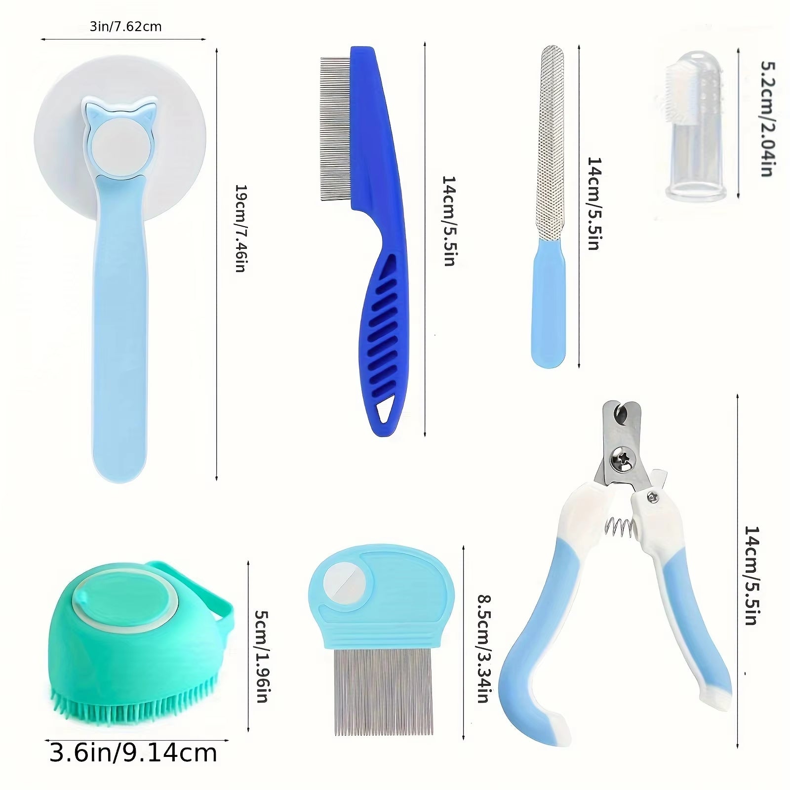 8Pcs Cat Brush Grooming Kit – Flea Comb, Pet Shampoo Bath Brush, Pet Shedding Brush, Silicone Toothbrush for Cats and Dogs