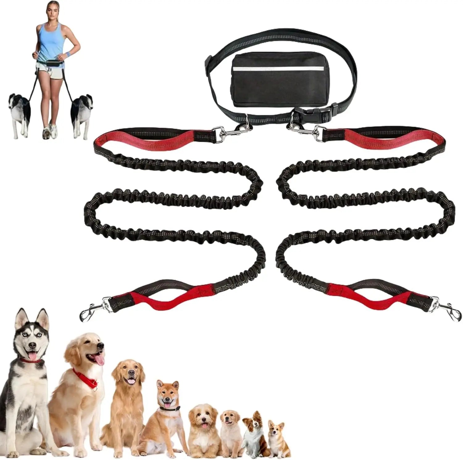 Upliftjoys 5.5 Ft Hands Free Dog Leash with Zipper Pouch – Adjustable Waist Leash for Walking & Running